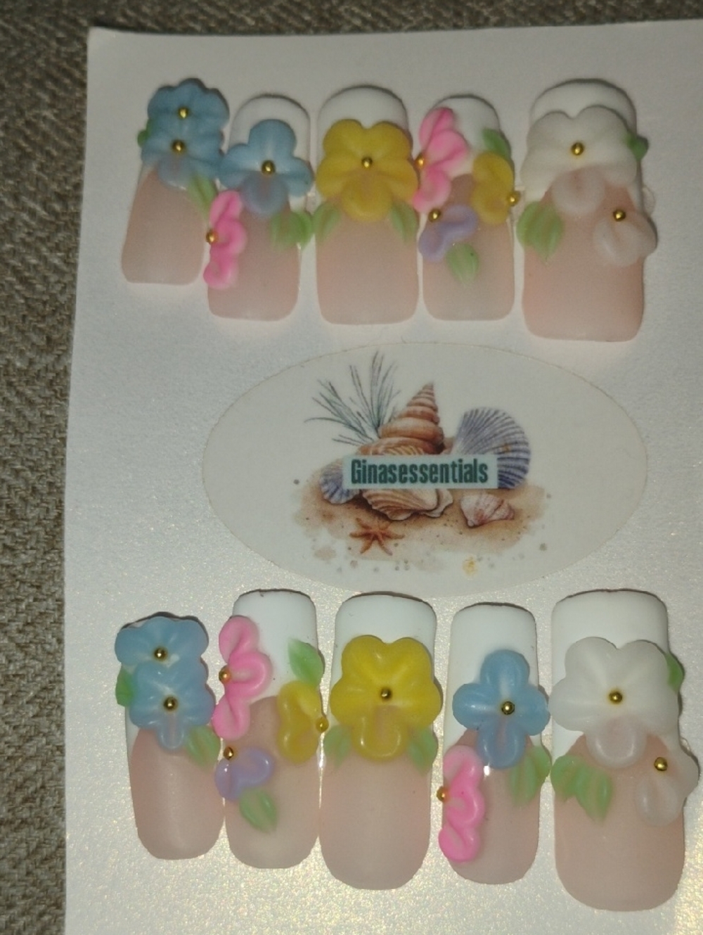 Essentials Pastel Floral 3D Press-On Nails - Pink, Blue, Yellow, White